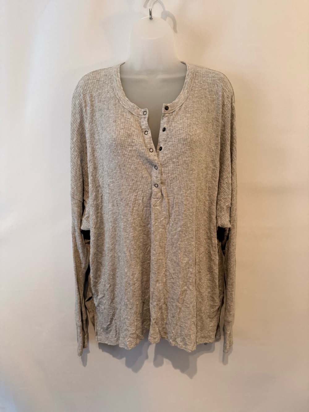 Aerie Offline Heather Gray Waffle Henley Long Sleeve Top